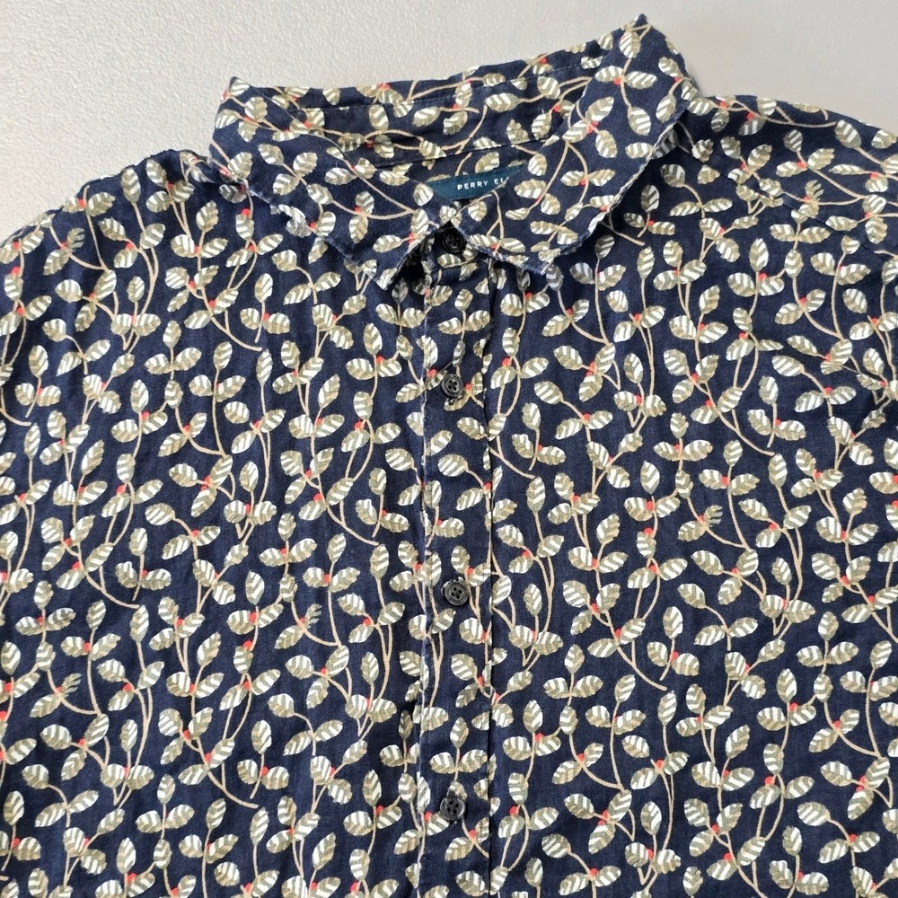 Perry Ellis 100% Linen Shirt Mens 2XL Blue Floral Button Up Short Sleeve Casual - Picture 2 of 10